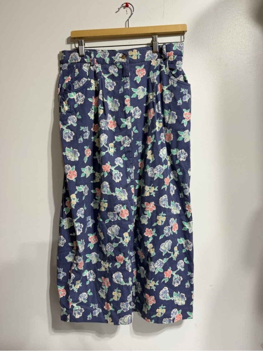 VTG 80s 90s Talbots Blue Floral 100% Cotton Midi Skirt Size 14 NWT Pleated Vent